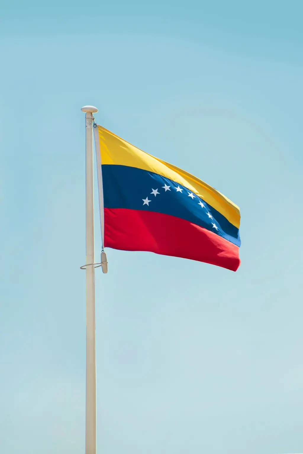 La bandera de Venezuela a lo alto Bandera de venezuela