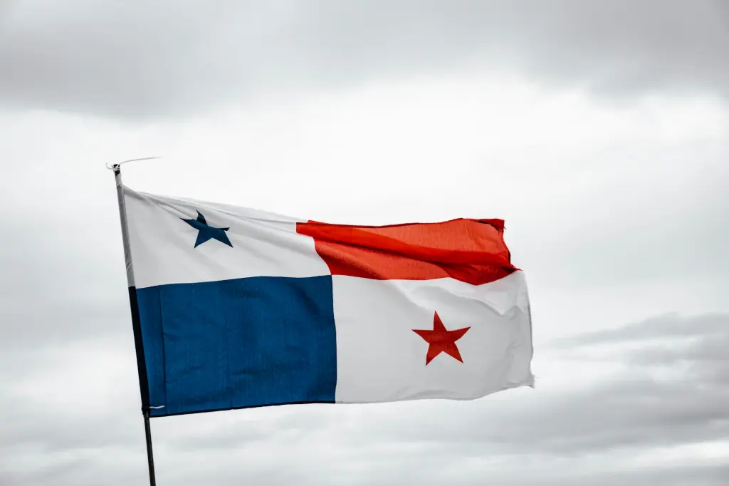 Flag of Panama, Two white rectangles, top left and bottom right, accompanied by two more rectangles, bottom left blue and top right red, stars in the white rectangles, blue in the left one and red in the right one white red and blue flag of Panama